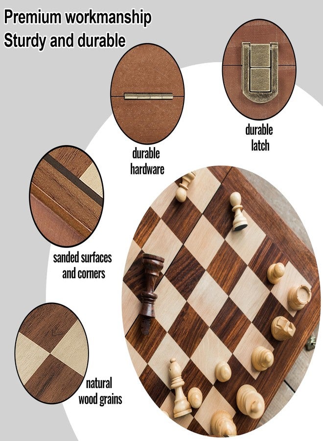 QUMMFA 2 in 1 Wooden Chess and Checkers Set - Folding Magnetic Chess Board with Storage Slots, Chess Pieces, Portable Travel Chess Set for Adults & Kids, Includes Carry Bag - Image 5